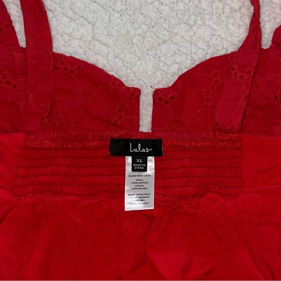 LULUS red eyelet lace cami tank crop top side zipper ruched stretch back XL - Picture 7 of 10